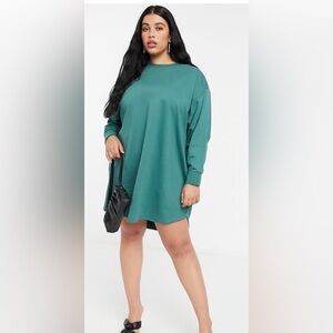 ASOS DESIGN Curve oversized smock back sweatshirt dress in green